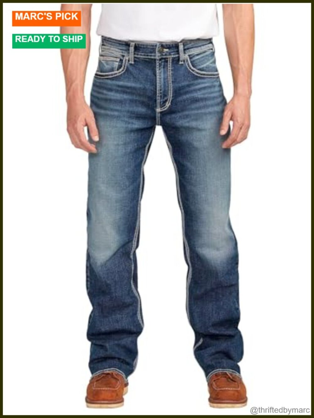 Men's Classic Fit Bootcut Jeans Stretch Denim Straight from Calf
